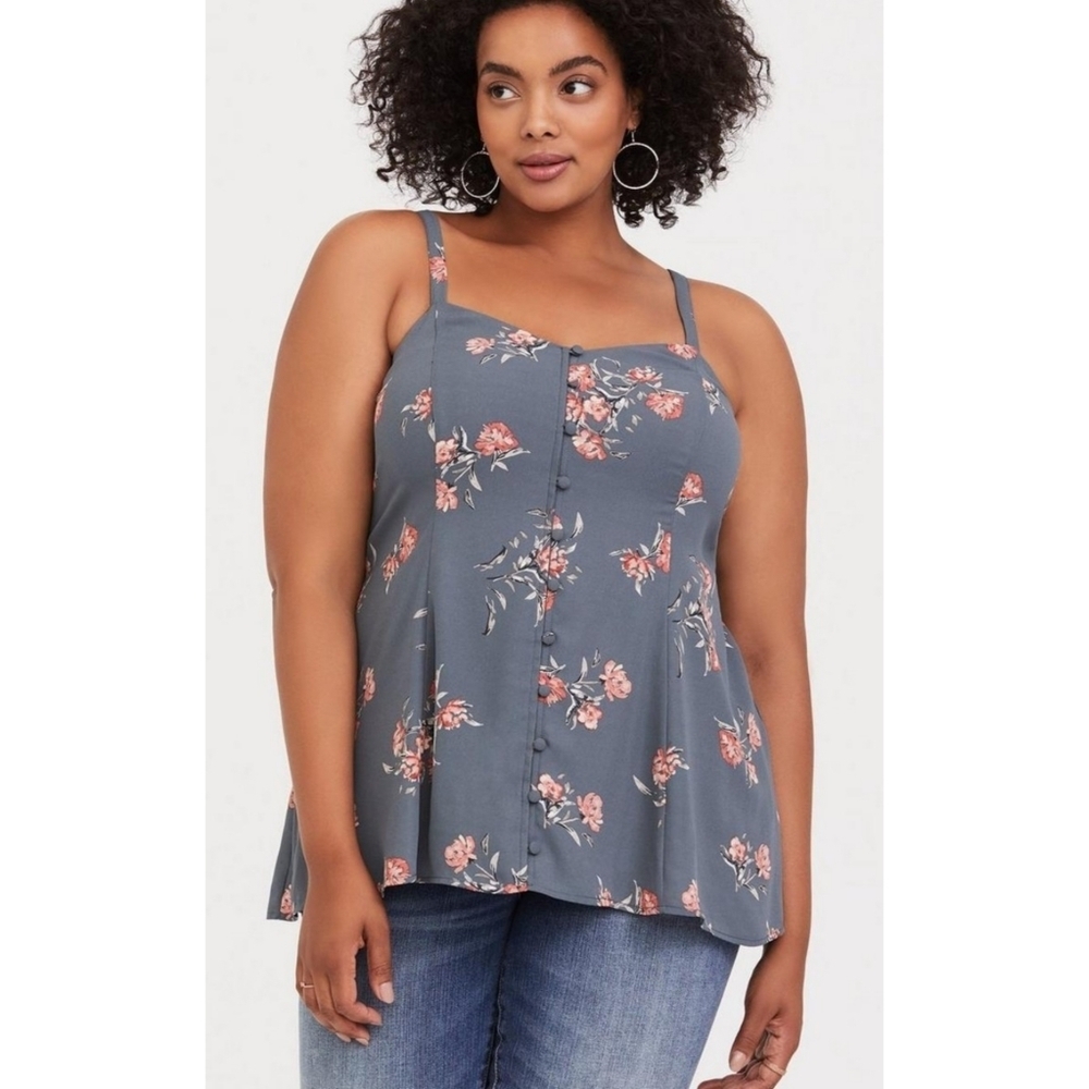 Torrid Georgette Button Front Cami Gray Floral Size 4X